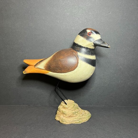 Hand Carved & Hand Painted Wooden Decorative Killdeer Bird Sculpture Figure 8" - Picture 1 of 8
